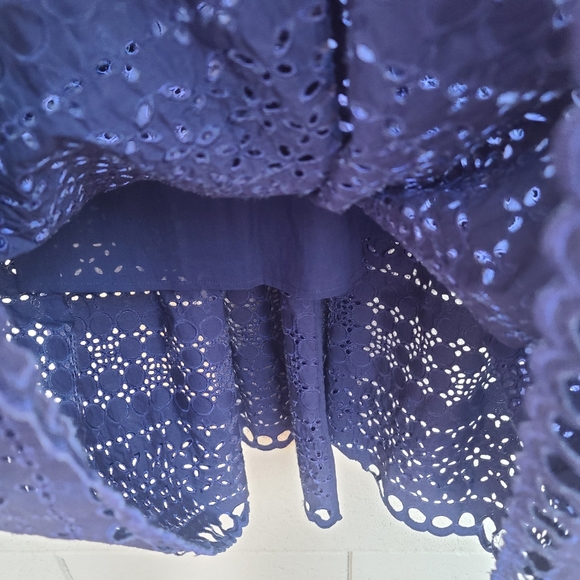 Self-Portrait | Deep V-Neck Broderie-Anglaise Dress in Navy Size 8 - Picture 6 of 15